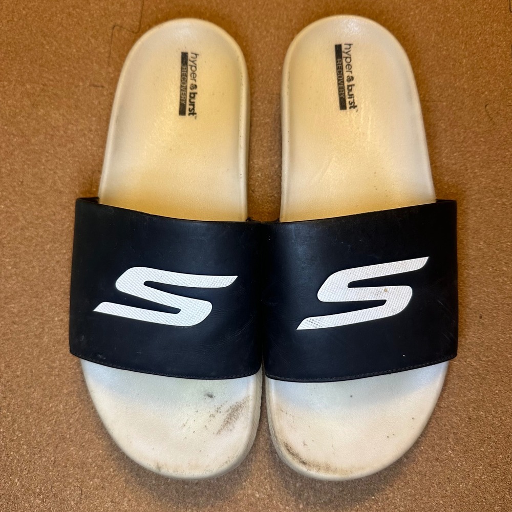Skechers Hyper Burst Recovery Slides Mens 10 Black White Goodyear 246020 BKW - Picture 3 of 8